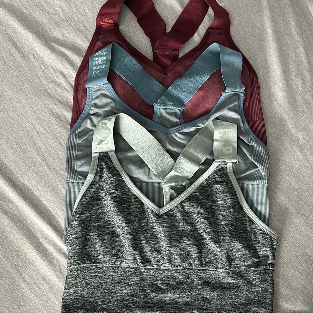 three sport bras from pink.